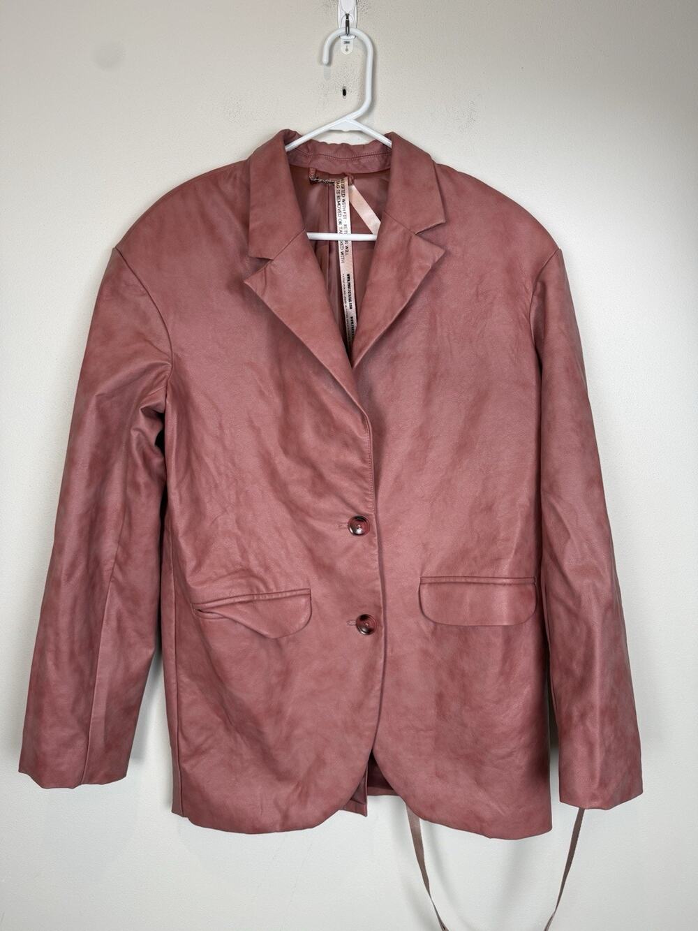 HOUSE OF CB Kiera Oversized Vegan Faux Leather Blazer Jacket Pink Sz S NWT